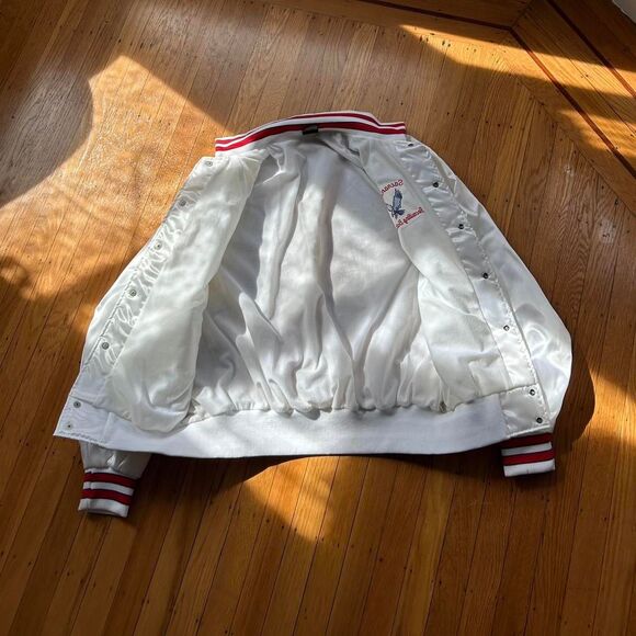 Vtg 1980s White Satin Varsity Bomber Jacket Large Mens Sacramento Battalion - Picture 6 of 6